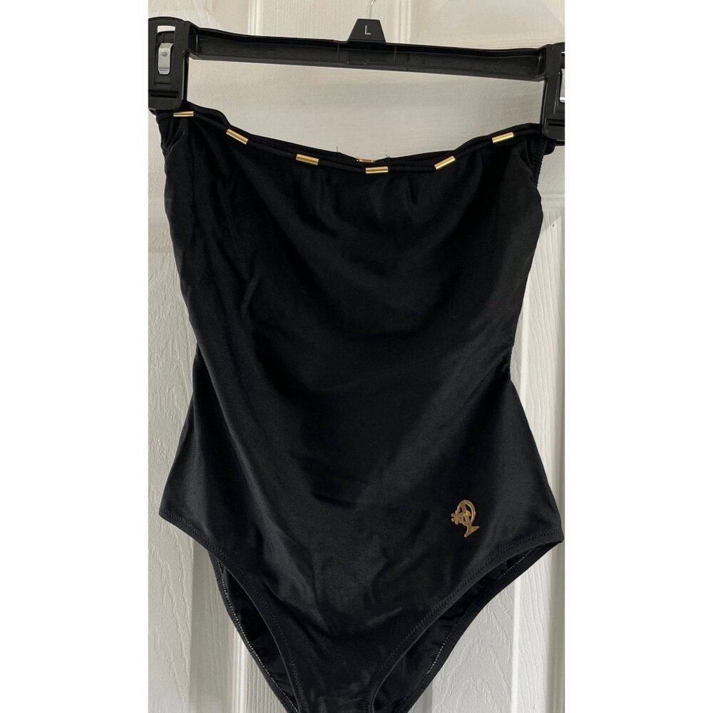 Vtg 1970's "Posei" Sua Segunada Pele Black With Gold Accents One-Piece Swimsuit